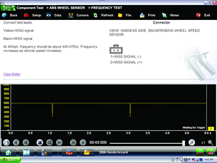 Component Test > ABS Wheel Sensor > Frequency Test, Connect Test Leads