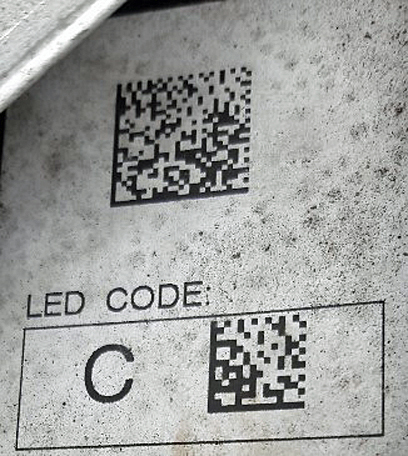 Here we have the main data matrix code and an LED C code on an example of a static variant.